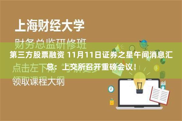 第三方股票融资 11月11日证券之星午间消息汇总：上交所召开重磅会议！